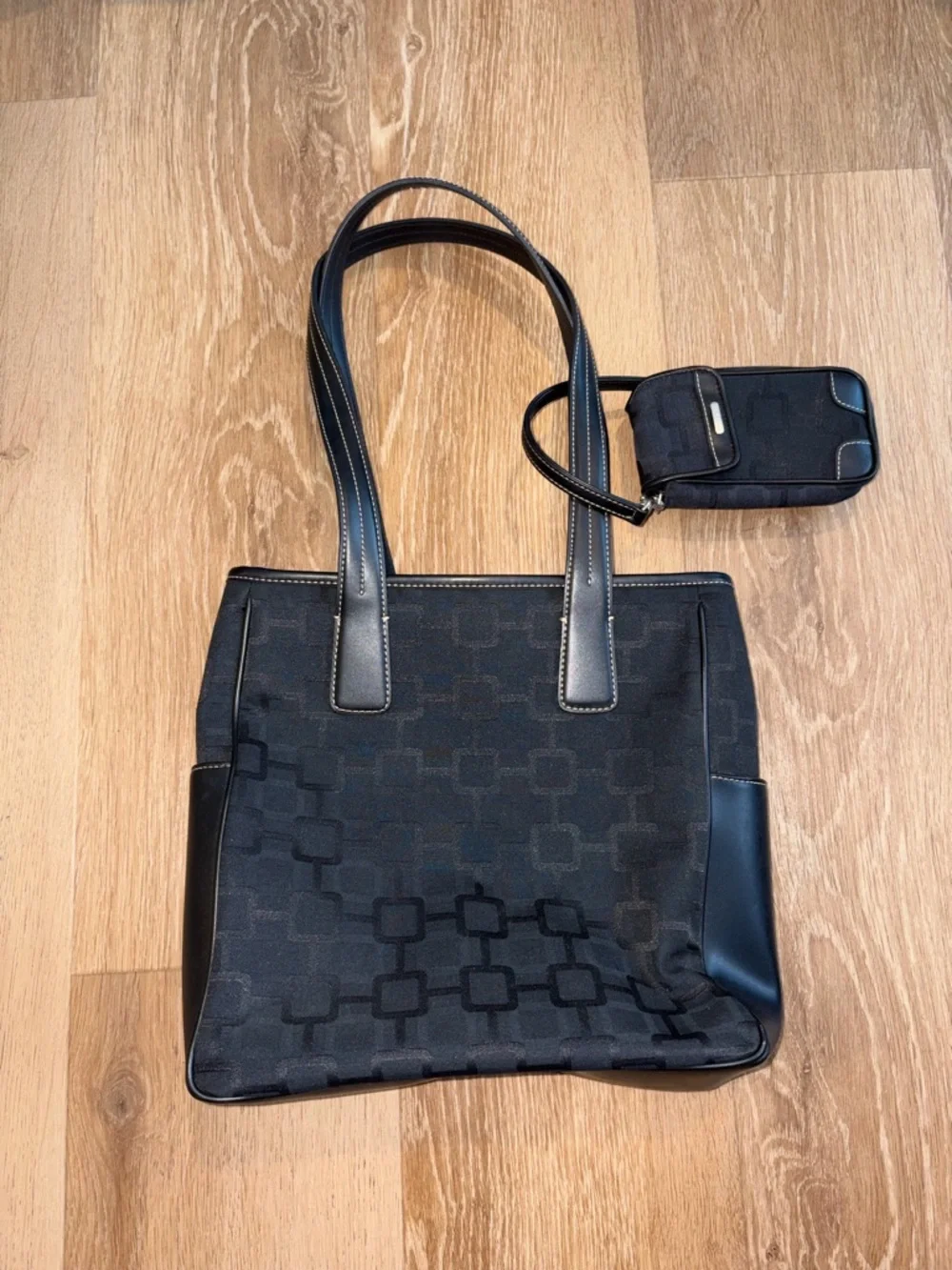 Nine West Black Tote Bag Shoulder Purse w/ Pouch Medium Work Travel Used